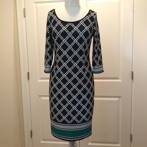White House/Black Market Dress Size 4 Black/Teal/White